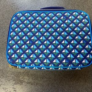 Tory Burch Blue and Green Geometric Cosmetic Case